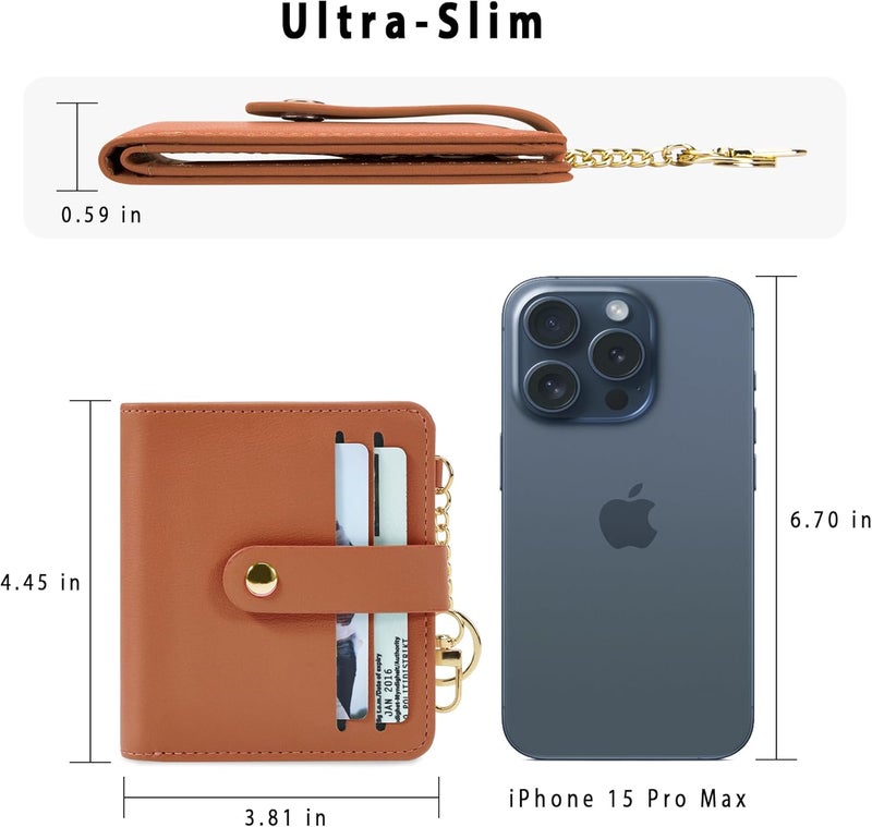 Airkit Small Wallets Woman RFID Blocking Leather Credit Card Holder - with ID Window - Card Wallets for Women - with Zipper Coin Purse - Keychain Wallet - Image 4